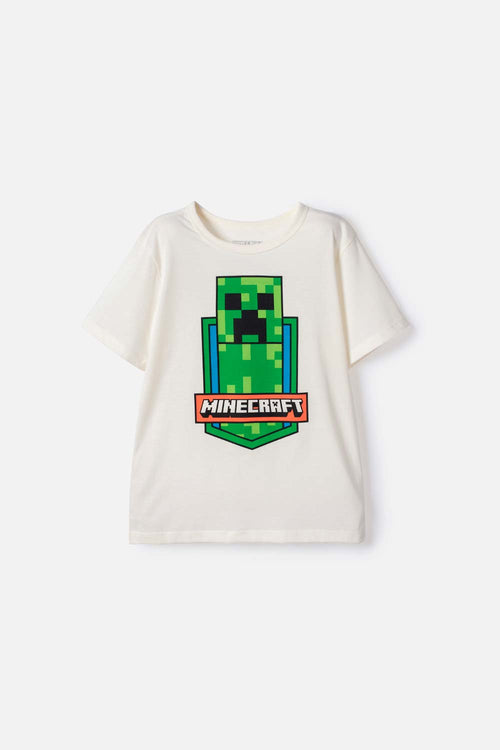 POLERA DE MINECRAFT MANGA CORTA MARFIL PARA NIÑO