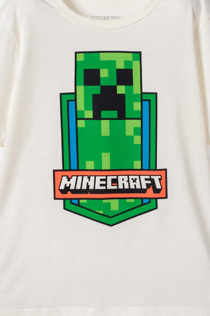POLERA DE MINECRAFT MANGA CORTA MARFIL PARA NIÑO