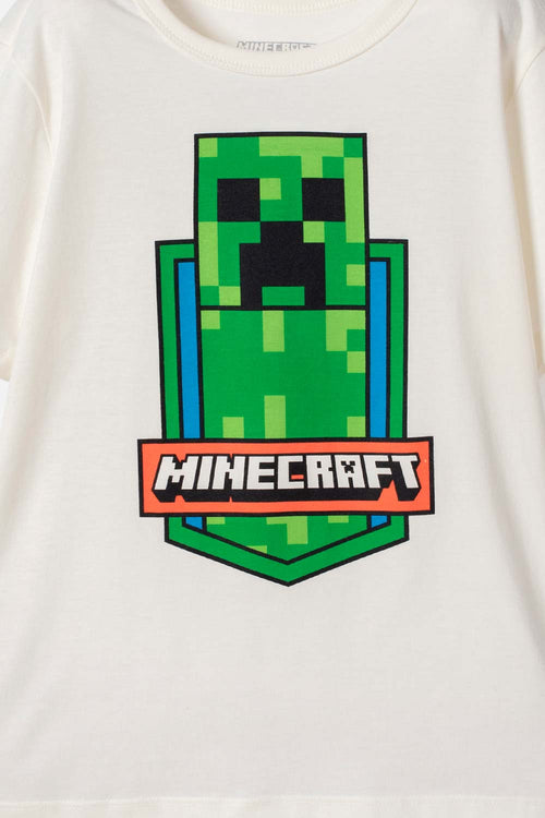 POLERA DE MINECRAFT MANGA CORTA MARFIL PARA NIÑO