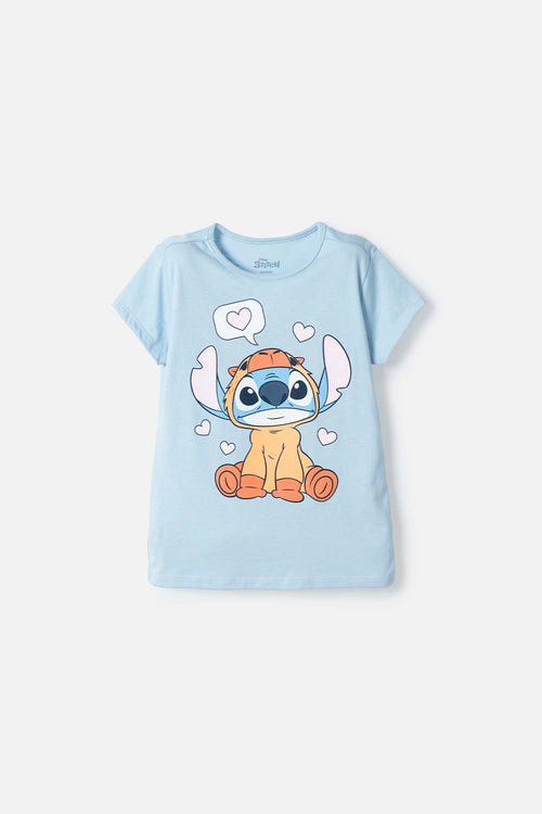 POLERA DE STITCH Y CAPYBARA MANGA CORTA AZUL PARA NIÑO