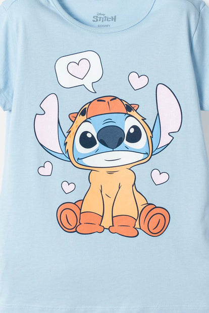 POLERA DE STITCH Y CAPYBARA MANGA CORTA AZUL PARA NIÑO