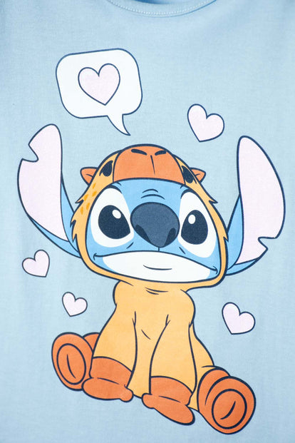 POLERA DE STITCH Y CAPYBARA MANGA CORTA AZUL PARA NIÑO