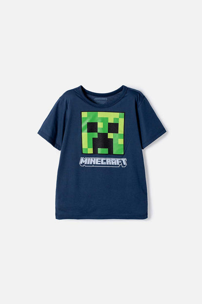 POLERA DE MINECRAFT MANGA CORTA AZUL PARA NIÑO