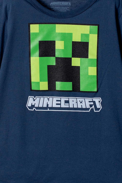 POLERA DE MINECRAFT MANGA CORTA AZUL PARA NIÑO