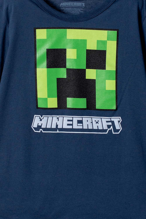 POLERA DE MINECRAFT MANGA CORTA AZUL PARA NIÑO