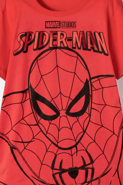 POLERA DE SPIDERMAN MANGA CORTA ROJA PARA NIÑO