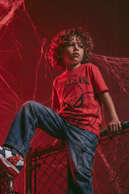 POLERA DE SPIDERMAN MANGA CORTA ROJA PARA NIÑO