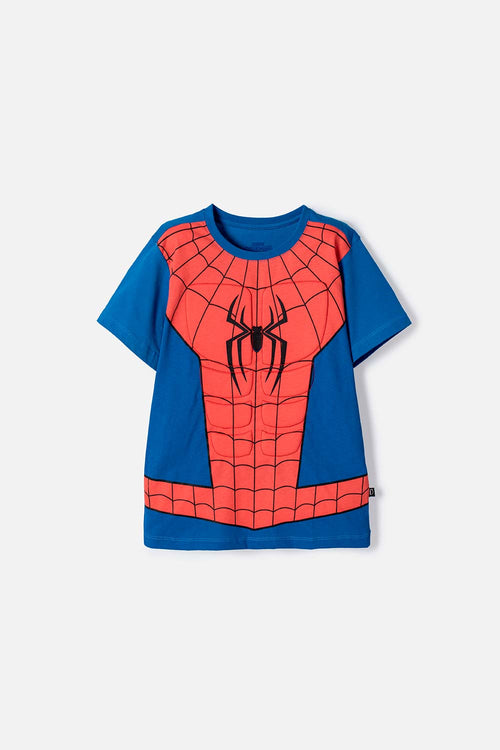 POLERA DE SPIDER-MAN MANGA CORTA AZUL Y ROJO PARA NIÑO