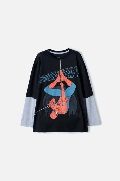 POLERA DE SPIDERMAN MANGA LARGA NEGRO PARA NIÑO