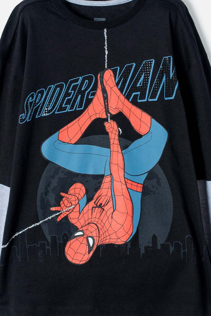 POLERA DE SPIDERMAN MANGA LARGA NEGRO PARA NIÑO