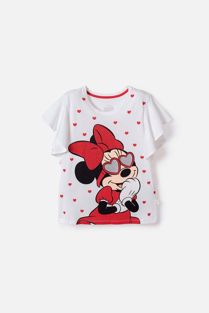 POLERA DE MINNIE MOUSE MANGA CORTA BLANCO Y ROJO PARA NIÑA