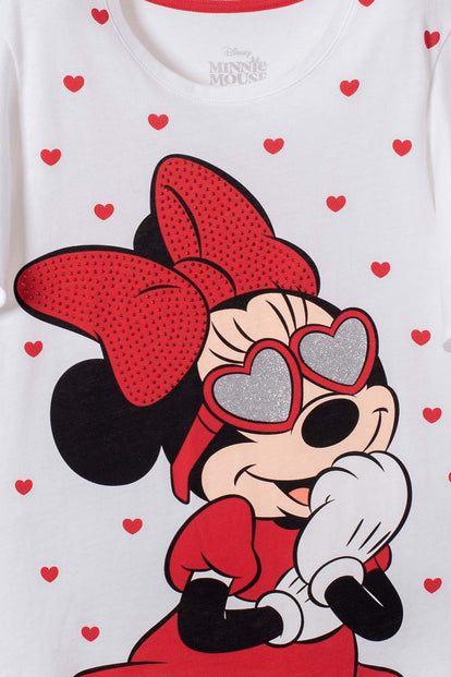 POLERA DE MINNIE MOUSE MANGA CORTA BLANCO Y ROJO PARA NIÑA