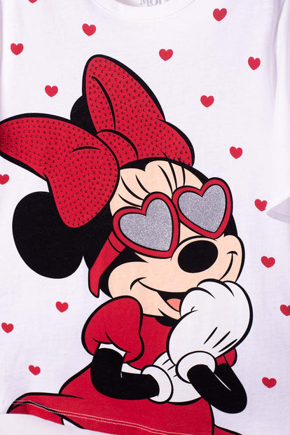 POLERA DE MINNIE MOUSE MANGA CORTA BLANCO Y ROJO PARA NIÑA