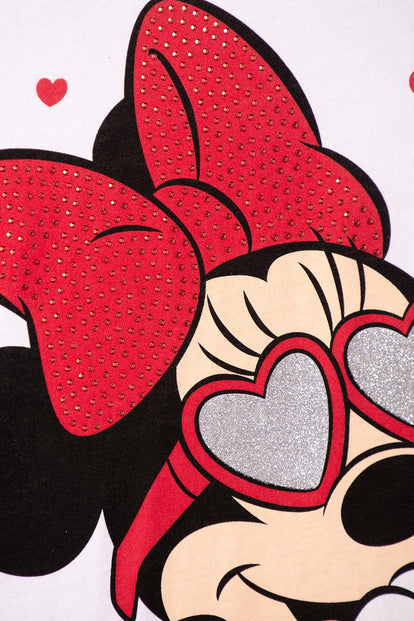 POLERA DE MINNIE MOUSE MANGA CORTA BLANCO Y ROJO PARA NIÑA
