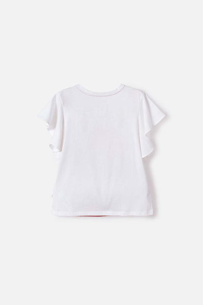 POLERA DE MINNIE MOUSE MANGA CORTA BLANCO Y ROJO PARA NIÑA