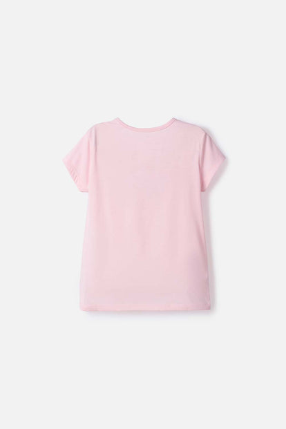 POLERA DE STITCH Y CAPYBARA MANGA CORTA ROSADO PARA NIÑA