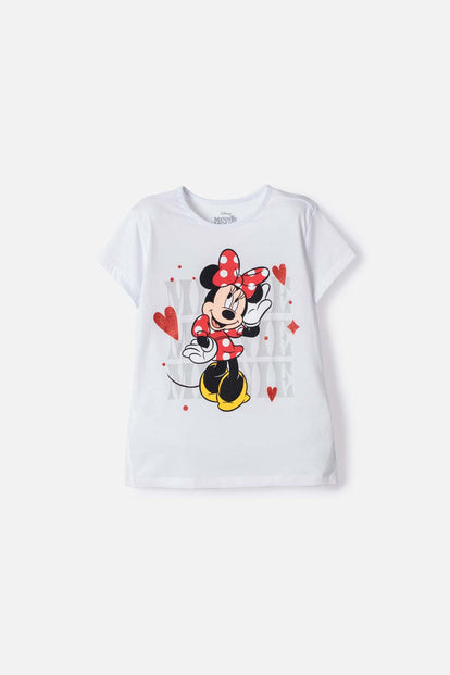 POLERA DE MINNIE MOUSE MANGA CORTA BLANCO PARA NIÑA