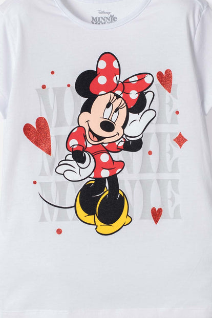 POLERA DE MINNIE MOUSE MANGA CORTA BLANCO PARA NIÑA