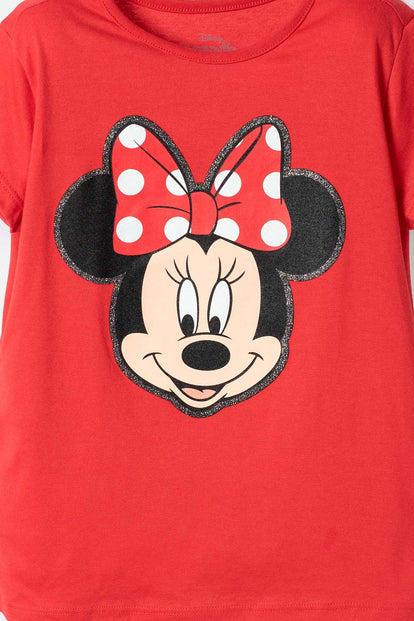 POLERA DE MINNIE MOUSE MANGA CORTA ROJO PARA NIÑA