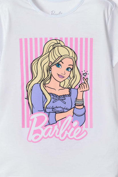 POLERA DE BARBIE MANGA CORTA BLANCO PARA NIÑA