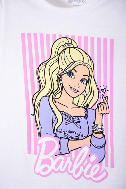 POLERA DE BARBIE MANGA CORTA BLANCO PARA NIÑA