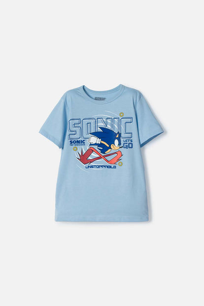 POLERA DE SONIC MANGA CORTA AZUL PARA NIÑO
