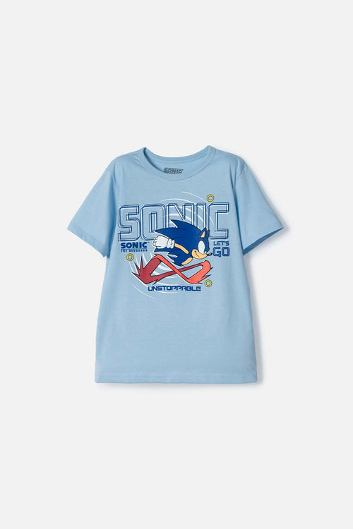 POLERA DE SONIC MANGA CORTA AZUL PARA NIÑO