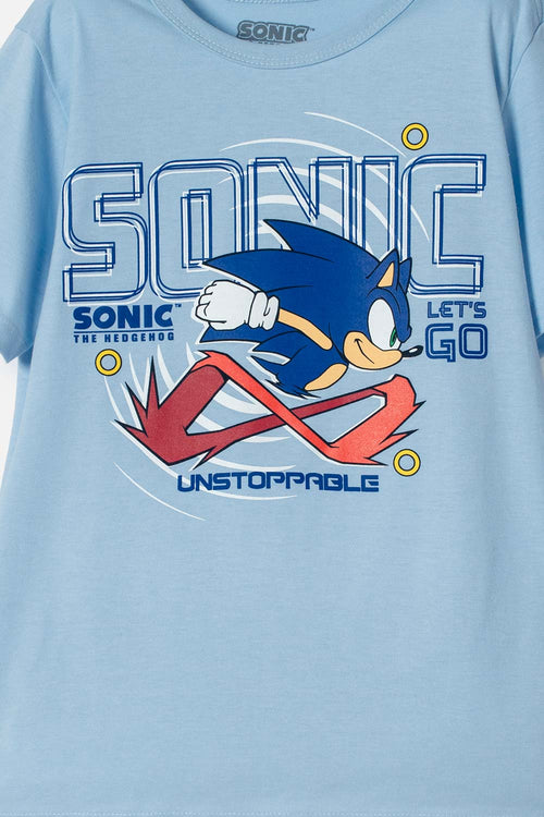 POLERA DE SONIC MANGA CORTA AZUL PARA NIÑO