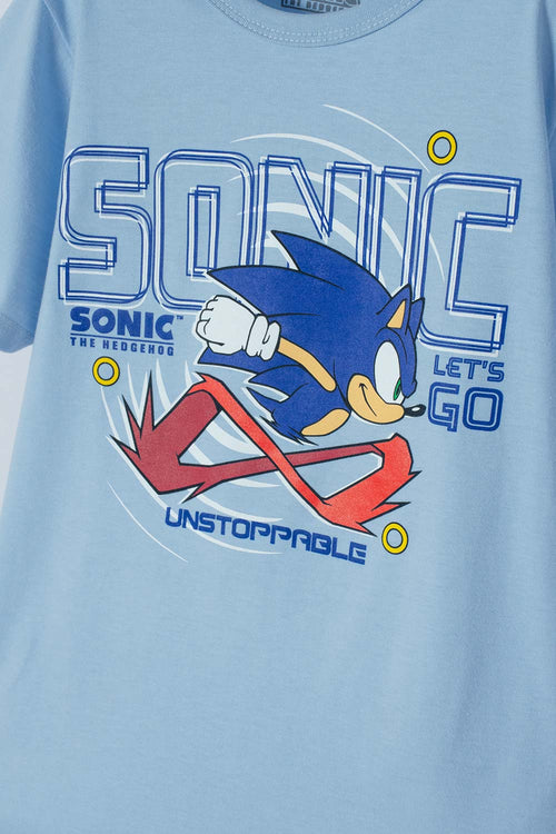 POLERA DE SONIC MANGA CORTA AZUL PARA NIÑO