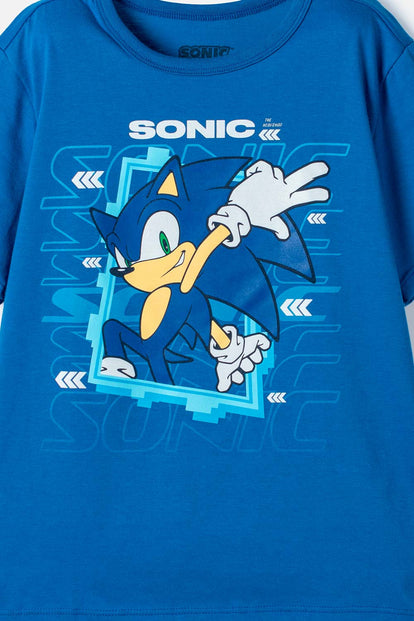 POLERA DE SONIC MANGA CORTA AZUL PARA NIÑO