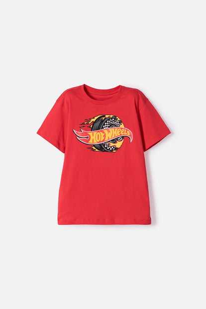 POLERA  DE HOT WHEELS MANGA CORTA ROJO PARA NIÑO