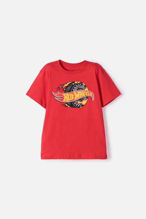 POLERA  DE HOT WHEELS MANGA CORTA ROJO PARA NIÑO