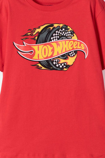 POLERA  DE HOT WHEELS MANGA CORTA ROJO PARA NIÑO