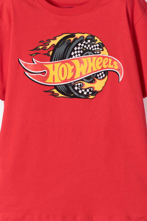 POLERA  DE HOT WHEELS MANGA CORTA ROJO PARA NIÑO