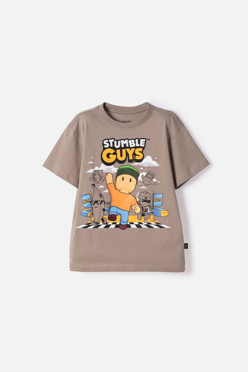 POLERA  DE STUMBLE GUYS MANGA CORTA TAUPE PARA NIÑO