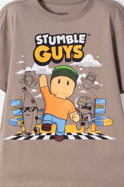 POLERA  DE STUMBLE GUYS MANGA CORTA TAUPE PARA NIÑO