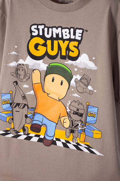 POLERA  DE STUMBLE GUYS MANGA CORTA TAUPE PARA NIÑO