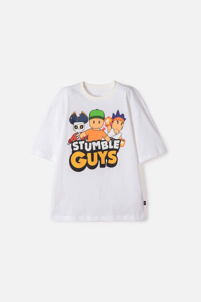 POLERA  DE STUMBLE GUYS MANGA CORTA BLANCO PARA NIÑO