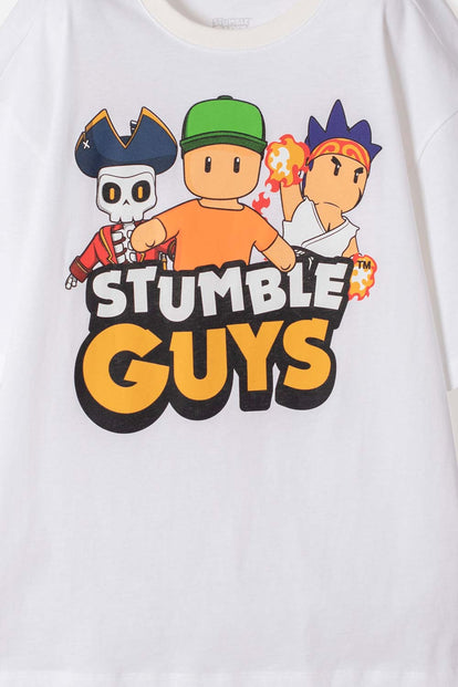 POLERA  DE STUMBLE GUYS MANGA CORTA BLANCO PARA NIÑO