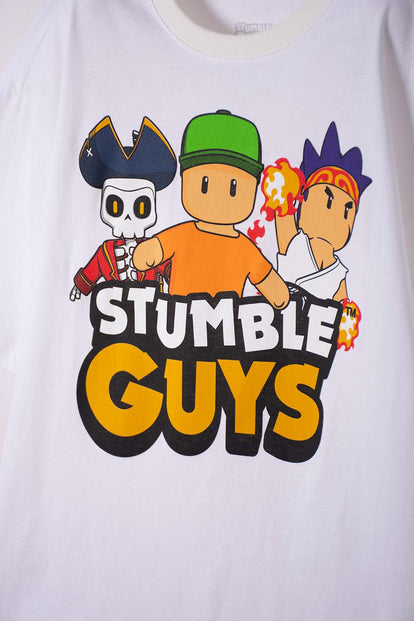 POLERA  DE STUMBLE GUYS MANGA CORTA BLANCO PARA NIÑO