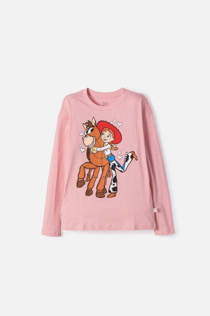 POLERA DE TOY STORY MANGA LARGA PALO DE ROSA PARA NIÑA