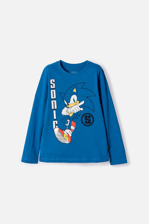 POLERA DE SONIC MANGA LARGA AZUL PARA NIÑO