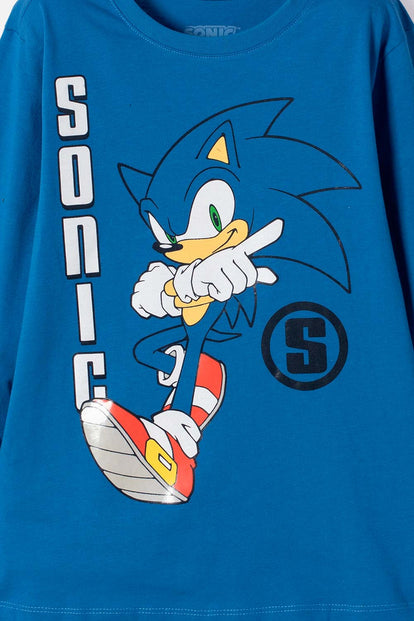 POLERA DE SONIC MANGA LARGA AZUL PARA NIÑO
