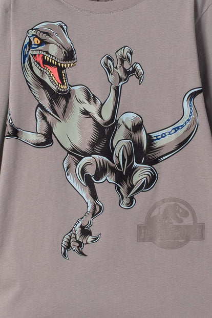 POLERA DE JURASSIC WORLD MANGA LARGA GRIS HUMO PARA NIÑO