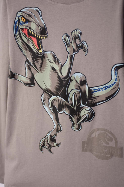 POLERA DE JURASSIC WORLD MANGA LARGA GRIS HUMO PARA NIÑO