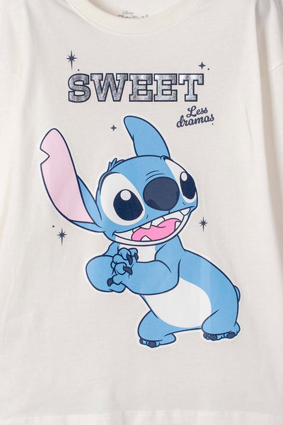 POLERA  DE LILO Y STITCH MANGA LARGA MARFIL PARA NIÑA