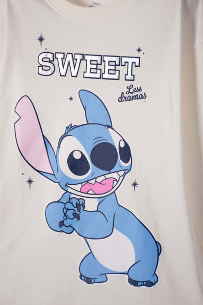 POLERA  DE LILO Y STITCH MANGA LARGA MARFIL PARA NIÑA