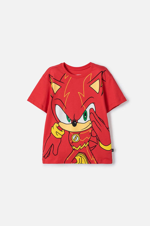 POLERA DE SONIC MANGA CORTA ROJO PARA NIÑO