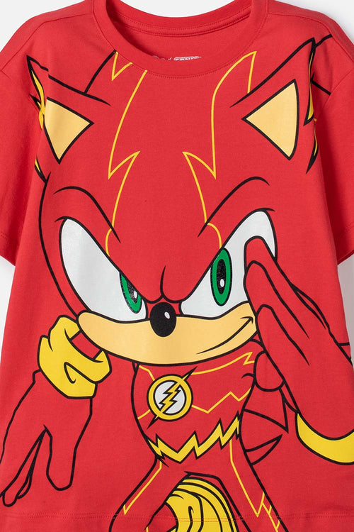 POLERA DE SONIC MANGA CORTA ROJO PARA NIÑO