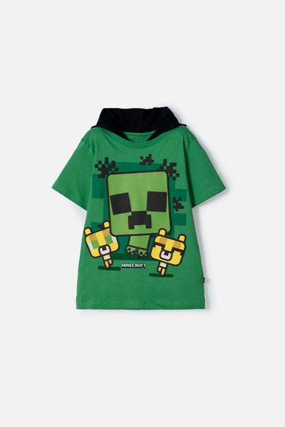 POLERA DE MINECRAFT CON CAPUCHA VERDE PARA NIÑO